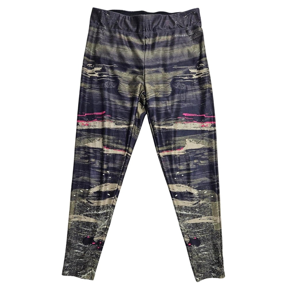 Oysho Fitness Women Abstract Brushstroke Activewear Leggings Olive Pink Large *